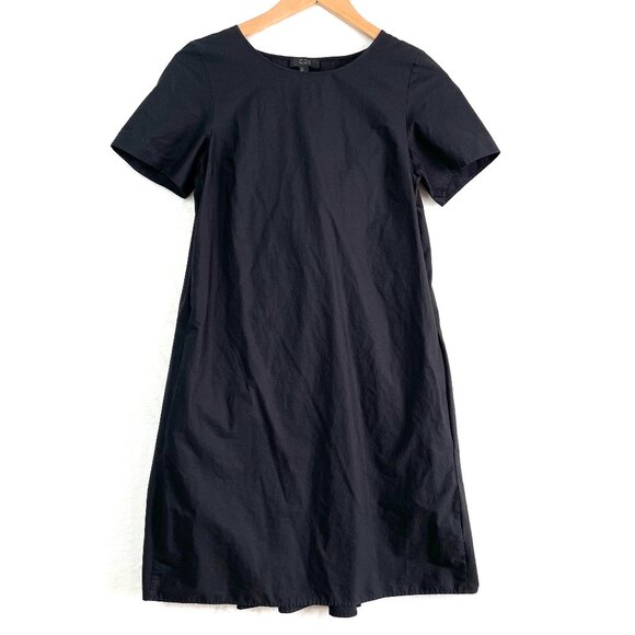 COS Dress Womens US 4 Black Cotton Short Sleeve Shift Bow Draped - Picture 1 of 10